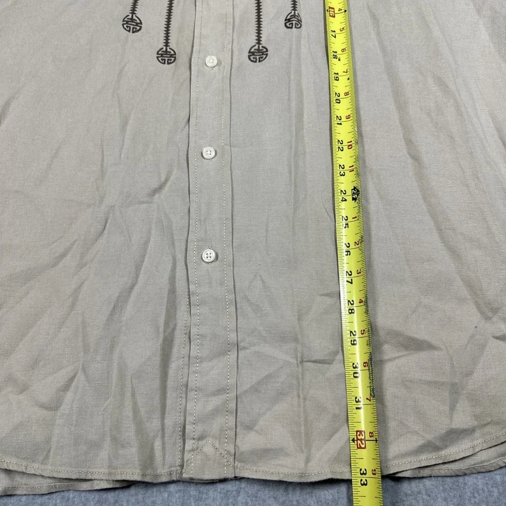 Lucky Brand Guayabera Embroidered Linen Button Up Shirt Men's XL Beige